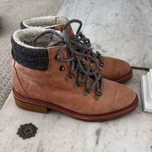 Anthropologie Tan and Gray Ankle Boots